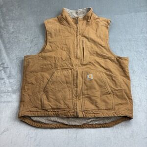 Carhartt Brown Canvas Sherpa Lined Vest Workwear Men's Size XL